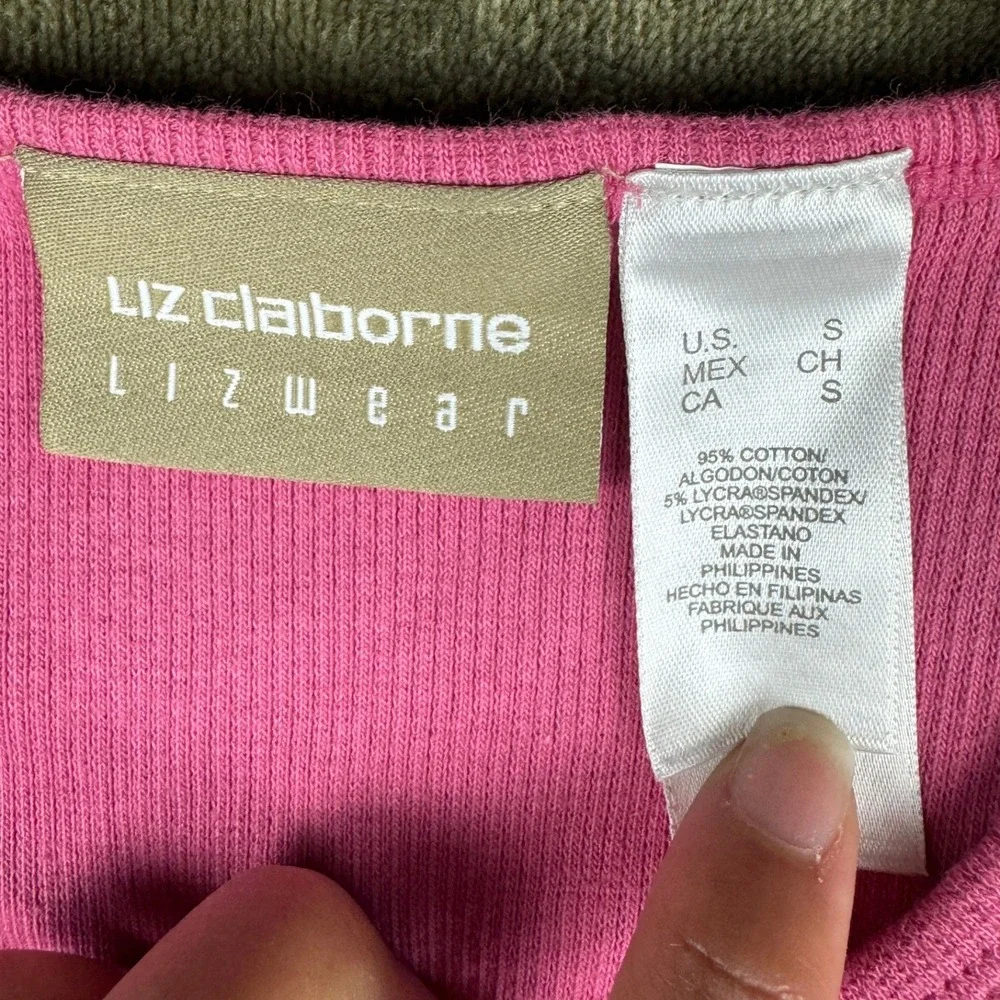 Vintage Y2K Liz Claiborne Lizwear Pink Rib Knit Long Sleeve Top Women Sm Stretch - Picture 6 of 10